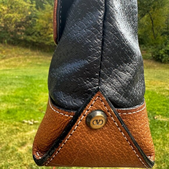 Vintage Valentino Garavani Crossbody Shoulder Bag Black Brown Leather Italy - Picture 8 of 16